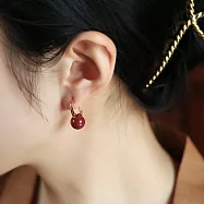 【HandStyle】耳環 復古風氣質金沙紅瑪瑙圓珠耳鉤耳環(15040)