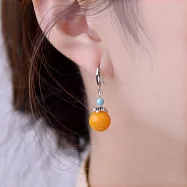 【HandStyle】耳環 古典雅緻黃瑪瑙綠松石垂墜耳鉤耳環(25020)