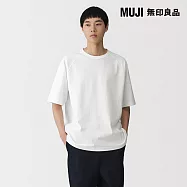 【MUJI 無印良品】男水洗粗織拉克蘭袖五分袖T恤 S 白色