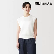 【MUJI 無印良品】女強撚鏤空編織無袖針織衫 S 柔白