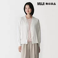 【MUJI 無印良品】女薄針織V領開襟衫 S 白色