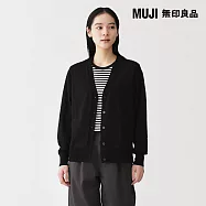 【MUJI 無印良品】女薄針織V領開襟衫 L 黑色