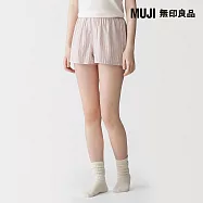 【MUJI 無印良品】女無側縫二重紗織平口褲 XL 粉紅直紋