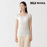 【MUJI 無印良品】女柔滑罩杯式法式袖T恤 S 白色