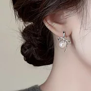 【HandStyle】耳環 韓系優雅風纖細蝴蝶結珍珠耳扣耳環(66030) _金色