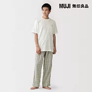 【MUJI 無印良品】男二重紗織短袖家居睡衣 M 灰格紋