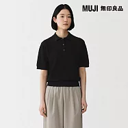 【MUJI 無印良品】女強撚鏤空編織POLO針織衫 S 黑色