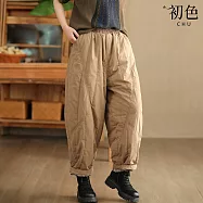 【初色】簡約休閒寬鬆保暖復古工裝格紋內裡拼接縫線鬆緊腰哈倫褲闊腿褲寬褲長褲-共3色-16736(M-2XL可選) M 卡其色