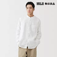【MUJI 無印良品】男亞麻水洗立領長袖襯衫 S 白色