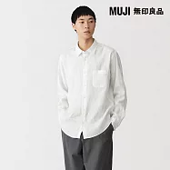 【MUJI 無印良品】男亞麻水洗長袖襯衫 S 白色