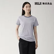 【MUJI 無印良品】女天竺圓領短袖T恤 M 煙燻藍紋樣