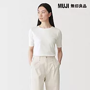 【MUJI 無印良品】女柔滑羅紋圓領五分袖T恤 L 柔白