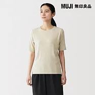 【MUJI 無印良品】女柔滑羅紋圓領五分袖T恤 S 淺米