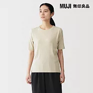 【MUJI 無印良品】女柔滑羅紋圓領五分袖T恤 M 淺米