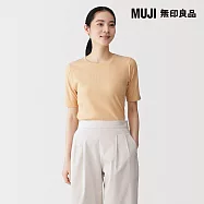 【MUJI 無印良品】女柔滑羅紋圓領五分袖T恤 L 橘色