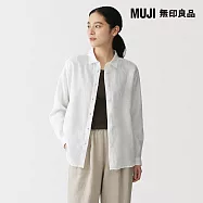 【MUJI 無印良品】女亞麻水洗標準領長袖襯衫 S 白色