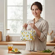 【HandStyle】便當袋 日系清新水果帆布保溫便當手提袋(60050) _黃檸檬