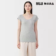 【MUJI 無印良品】女針織法式袖T恤 M 灰色