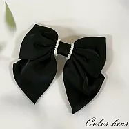 【卡樂熊】韓版氣質緞珍珠線蝶結造型彈簧夾/髮夾- 黑色