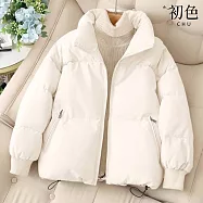 【初色】韓版純色立領寬鬆科技羽絨棉服口袋長袖拉鍊外套女外套-共4色-17094(M-XL可選) M 米白色