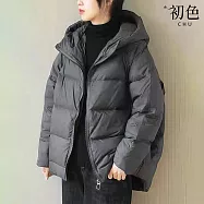 【初色】簡約休閒純色加厚保暖拉鍊口袋連帽長袖棉服外套女外套-共2色-17064(F可選) F 灰色