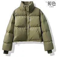 【初色】簡約純色抽繩可調節立領長袖禦寒保暖短款麵包服科技羽絨棉外套女外套-共4色-17095(M-XL可選) M 綠色