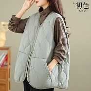 【初色】休閒純色V領無袖口袋壓紋寬鬆馬甲背心女背心-共3色-17166(M-2XL可選) M 卡綠色