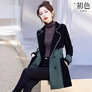 【初色】工裝風保暖仿羊羔絨排釦收腰西裝領長袖毛皮衣外套女外套-共2色-17145(M-3XL可選) M 藍綠色