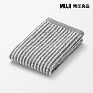 【MUJI 無印良品】棉圈絨雙線織直紋手巾 /可吊掛/墨灰直紋