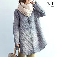 【初色】菱格紋新中式復古圓領拉鍊長袖夾棉保暖寬鬆中長款大衣外套女外套-共2色-17131(M-2XL可選) M 灰色