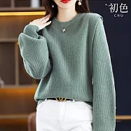 【初色】簡約假兩件拼接純色圓領長袖寬鬆加厚毛衣上衣女上衣-共6色-17344(F可選) F 綠色