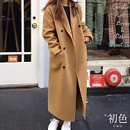【初色】韓式復古簡約休閒雙排扣西裝領長袖大衣外套女外套-共2色-17336(S/M可選) S 卡其色