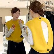 【初色】純色圓領無袖背後鏤空釦子針織馬甲背心女背心-黃色-17388(F可選) F 黃色