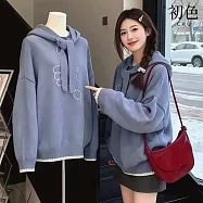 【初色】韓版純色寬鬆飛鳥貝殼繡繫帶連帽袖上衣女上衣-藍灰色-17389(F可選) F 藍灰色