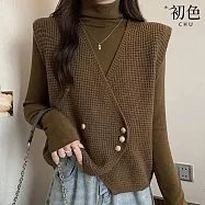 【初色】純色復古V領無袖針織開衫寬鬆上衣馬甲背心女背心-共3色-17332(F可選) F 軍綠色