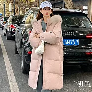 【初色】韓系純色長袖大毛領長款防風禦寒保暖科技羽絨棉外套女外套-共3色-17256(M-2XL可選) M 粉色