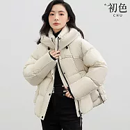 【初色】韓版厚款防寒保暖純色單排釦拉鍊立領長袖連帽科技羽絨棉服外套女外套-共4色-17273(S/M可選) S 白色