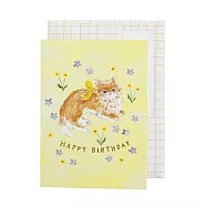 【日本Green Flash】利光春華插畫系列 生日卡片 ‧ 黃色緞帶貓咪