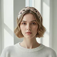 【HandStyle】髮箍 優雅百搭經典波點緞面扭結寬邊髮箍(25025) _網紗香檳