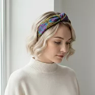 【HandStyle】髮箍 復古幾何花卉民族刺繡打結寬邊髮箍(02040) _藍色