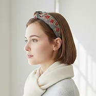 【HandStyle】髮箍 復古田園花卉立體刺繡打結寬邊髮箍(10030) _深灰