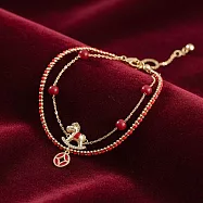 【HandStyle】手鍊 金緻紅韻雙層木馬開運富聚質感手鍊(62020) _小馬錢幣x15~16cm