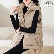 【初色】工裝風保暖休閒寬鬆口袋拉鍊立領無袖背心馬甲科技羽絨棉外套女外套-共5色-17260(M-3XL可選) M 卡其色