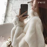 【AMIEE】港風寬鬆仿貂絨立領外套(KDCQ-1605) M 白色