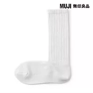 【MUJI 無印良品】女足口柔軟垂墜皺褶感羅紋直角襪23-25cm 柔白