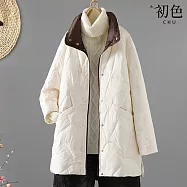 【初色】純色立領長袖寬鬆中長版夾棉保暖禦寒棉服大衣外套女外套-共4色-17298(M-2XL可選) M 白色