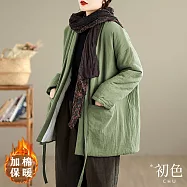 【初色】中式復古棉麻風格加厚斜綁帶V領長袖開衫外套女外套-共2色-17310(M-2XL可選) M 綠色
