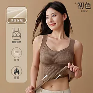 【初色】初色生活 純色寬肩帶U領無袖保暖帶胸墊內搭打底衫上衣背心女背心-共4色-82873(M-2XL可選) M 咖色