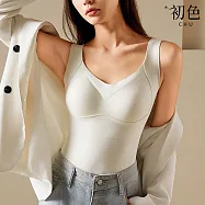 【初色】初色生活 純色保暖雙面磨毛帶胸墊圓領無袖修身背心女背心-共3色-82867(M-2XL可選) M 奶白色