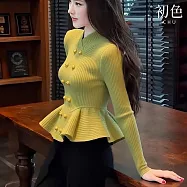 【初色】小香風簡約收腰荷葉邊裙立領長袖針織上衣女上衣-綠色-17568(F可選) F 綠色